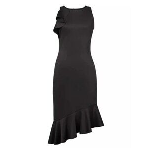 Banana Republic Wrinkle-Resistant Flounced Black Sheath Dress Sz 10